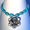 DKC ~ Bali Silver Rose Necklace w/ Turquoise & Bali Beads